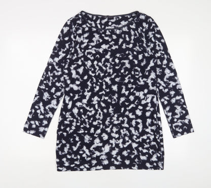 Marks & Spencer Womens Blue Geometric Polyester Basic T-Shirt Size 10 Boat Neck