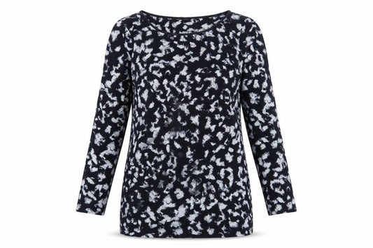 Marks and Spencer Womens Blue Geometric Polyester Basic T-Shirt Size 10 Boat Neck