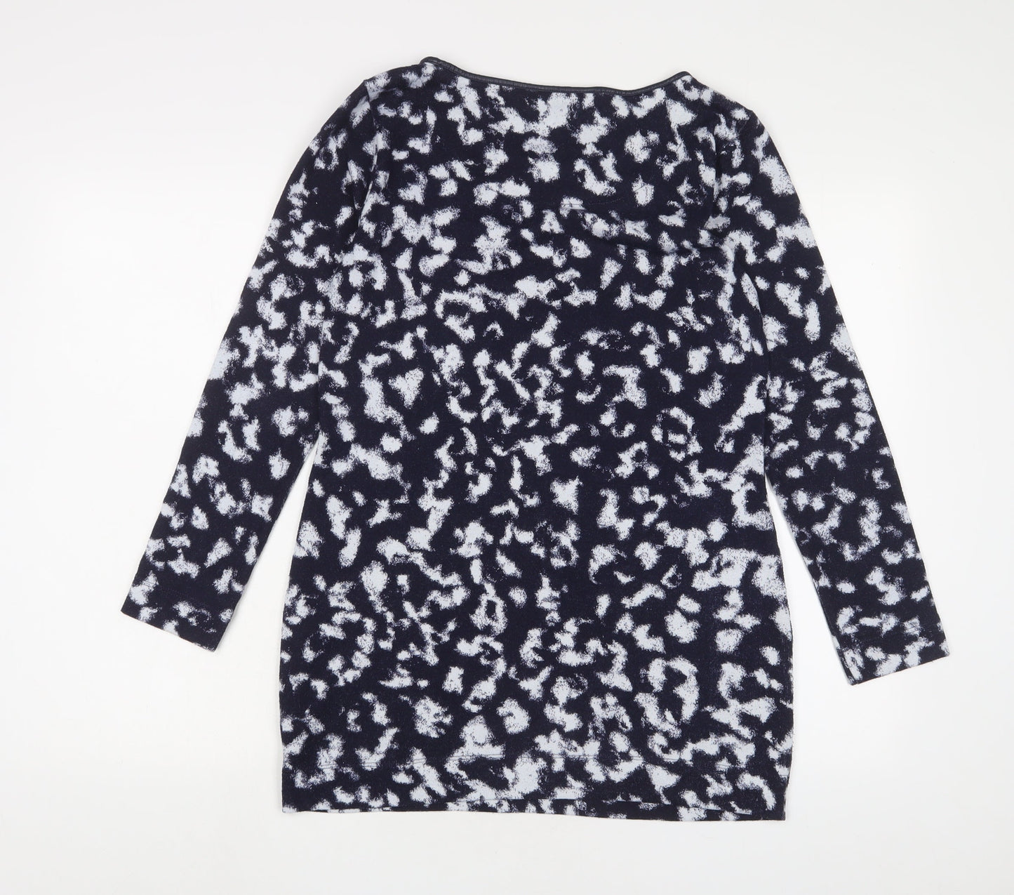 Marks and Spencer Womens Blue Geometric Polyester Basic T-Shirt Size 10 Boat Neck