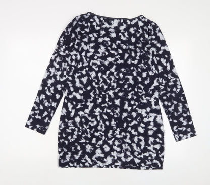 Marks & Spencer Womens Blue Geometric Polyester Basic T-Shirt Size 10 Boat Neck