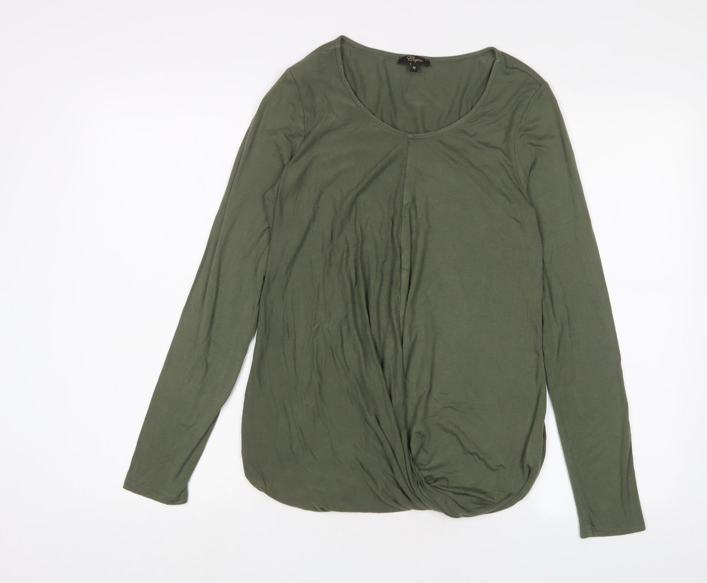 Cupio Womens Green Viscose Basic T-Shirt Size M Scoop Neck