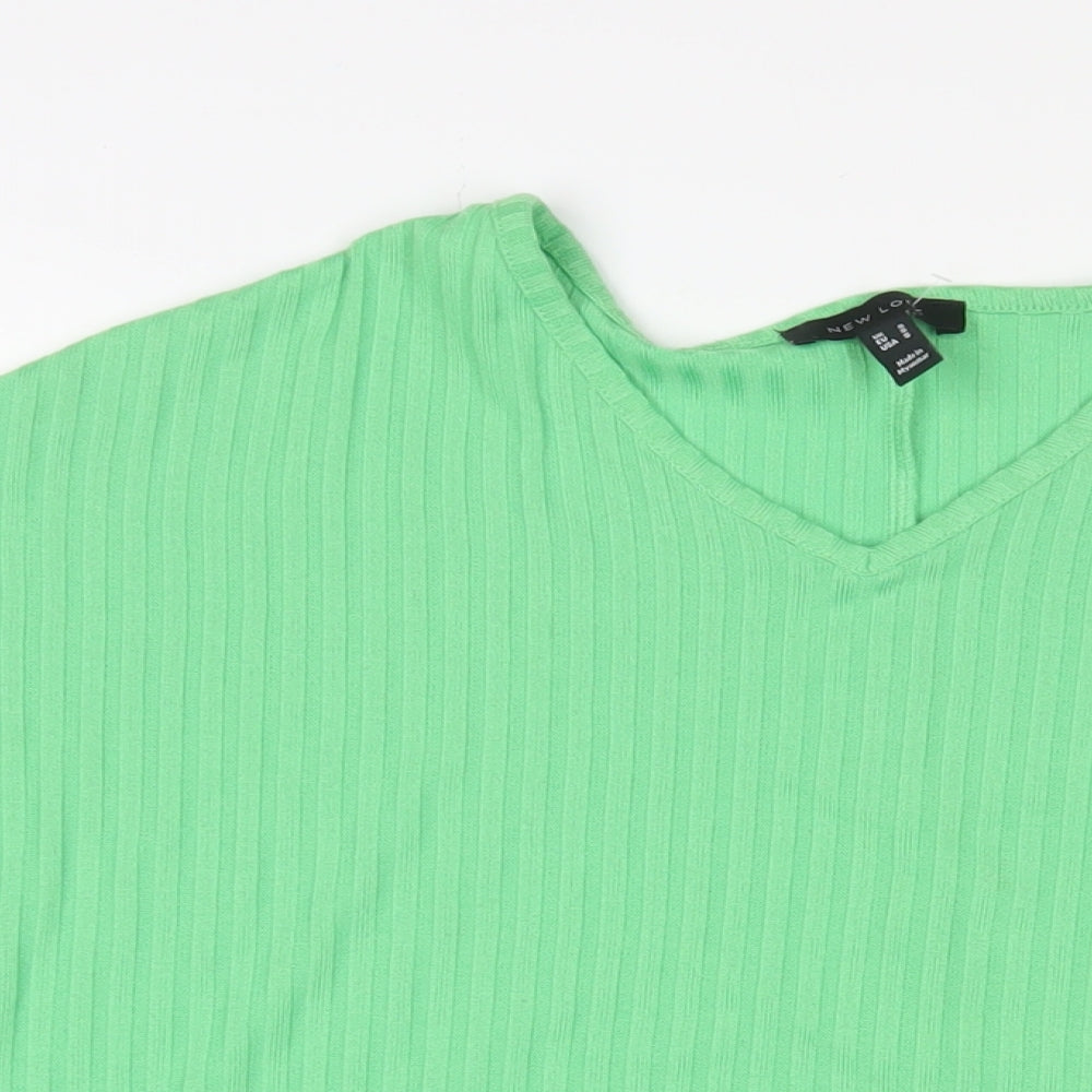 New Look Womens Green Polyester Basic T-Shirt Size S V-Neck