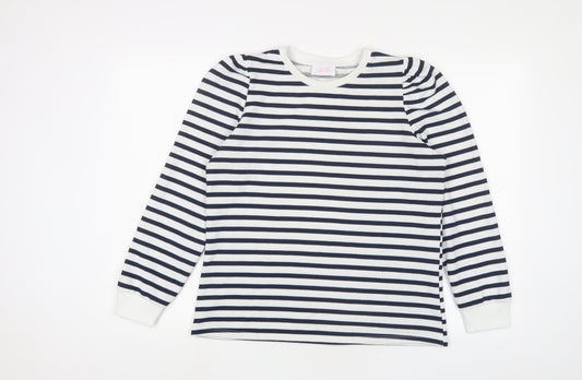 Savida Womens White Striped Cotton Pullover Sweatshirt Size L Pullover