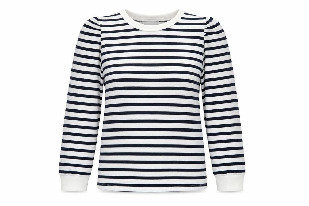 Savida Womens White Striped Cotton Pullover Sweatshirt Size L Pullover