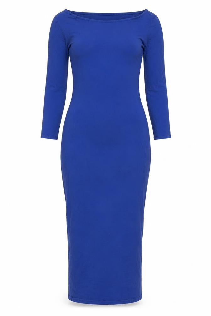 Miso Womens Blue Viscose Bodycon Size 8 Boat Neck Pullover