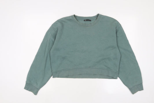 Zara Womens Blue Cotton Pullover Sweatshirt Size M Pullover