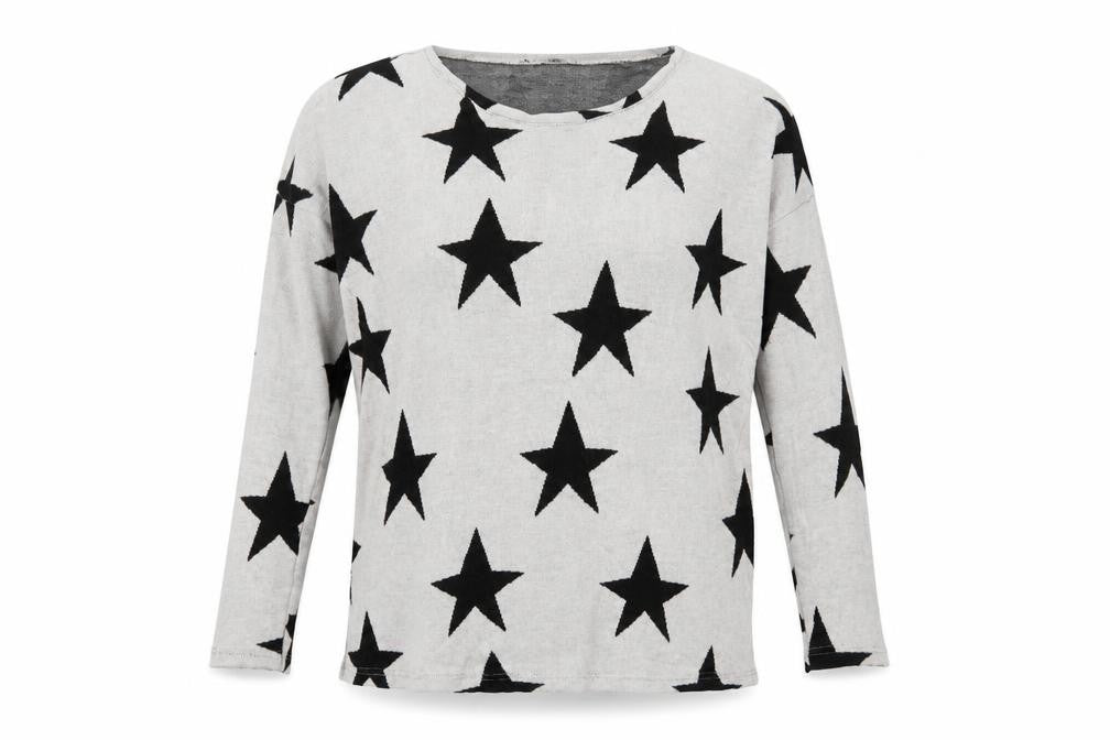 H&M Womens Grey Crew Neck Geometric Viscose Pullover Jumper Size XS - Star Pattern