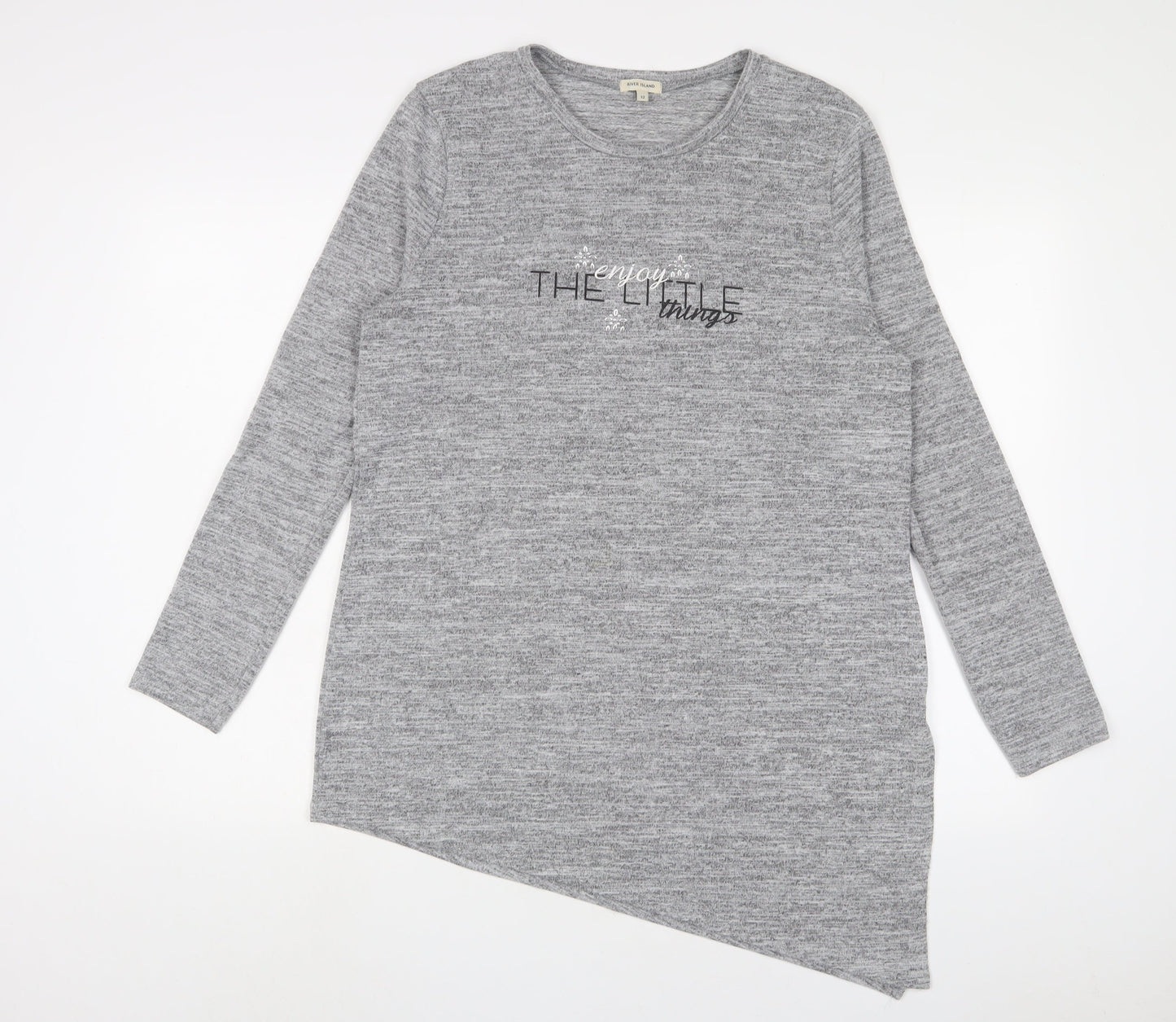 River Island Womens Grey Polyester Basic T-Shirt Size 12 Crew Neck