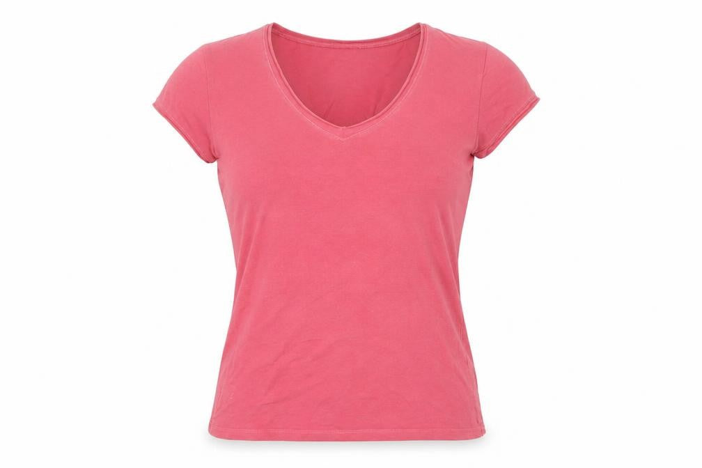 Zara Womens Pink Cotton Basic T-Shirt Size L V-Neck