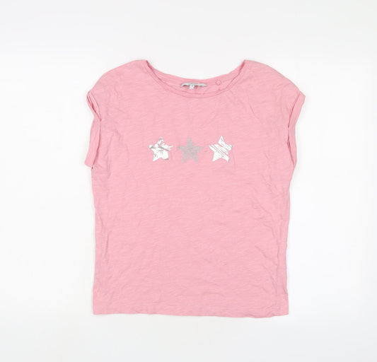 NEXT Womens Pink Cotton Basic T-Shirt Size 10 Crew Neck - Stars