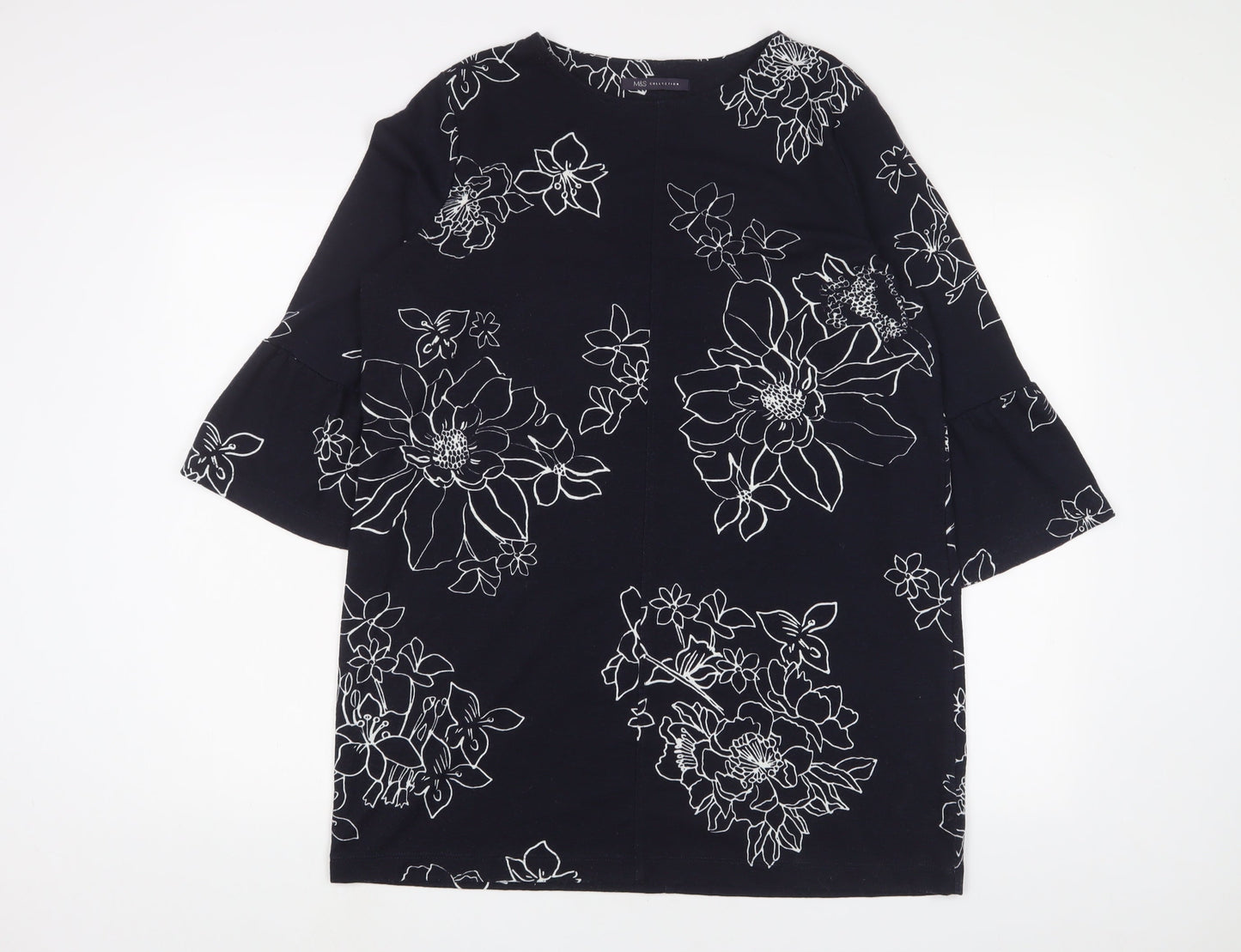 Marks and Spencer Womens Blue Floral Polyester Tunic T-Shirt Size 14 Boat Neck