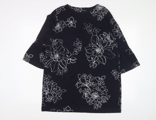 Marks and Spencer Womens Blue Floral Polyester Tunic T-Shirt Size 14 Boat Neck