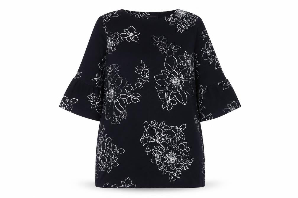 Marks & Spencer Womens Blue Floral Polyester Tunic T-Shirt Size 14 Boat Neck