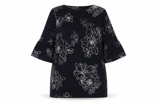 Marks and Spencer Womens Blue Floral Polyester Tunic T-Shirt Size 14 Boat Neck