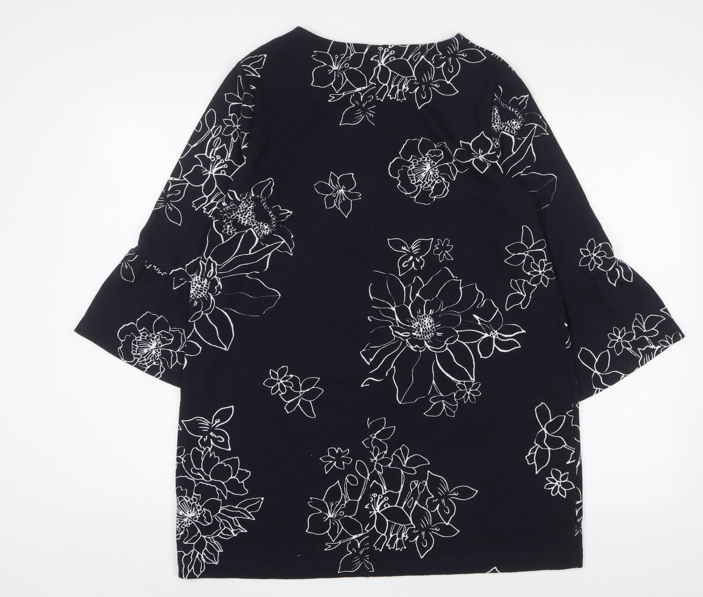 Marks and Spencer Womens Blue Floral Polyester Tunic T-Shirt Size 14 Boat Neck