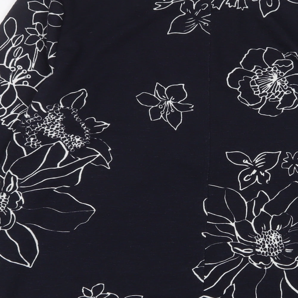 Marks and Spencer Womens Blue Floral Polyester Tunic T-Shirt Size 14 Boat Neck