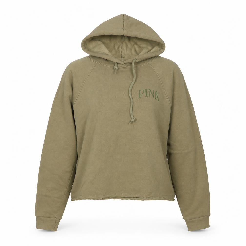 PINK Womens Green Cotton Pullover Hoodie Size S Pullover
