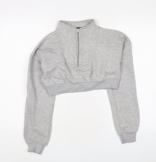 PRETTYLITTLETHING Womens Grey Cotton Pullover Sweatshirt Size S Zip