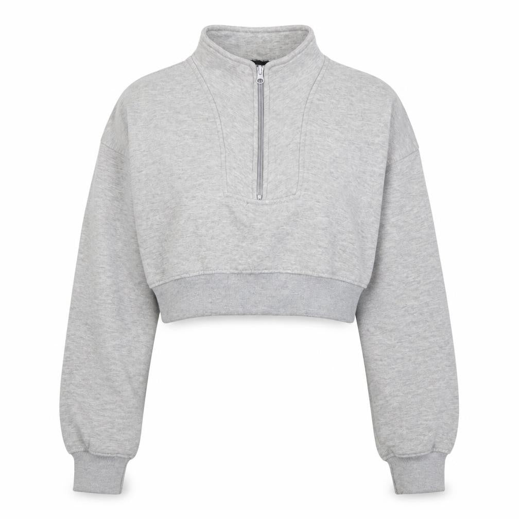PRETTYLITTLETHING Womens Grey Cotton Pullover Sweatshirt Size S Zip