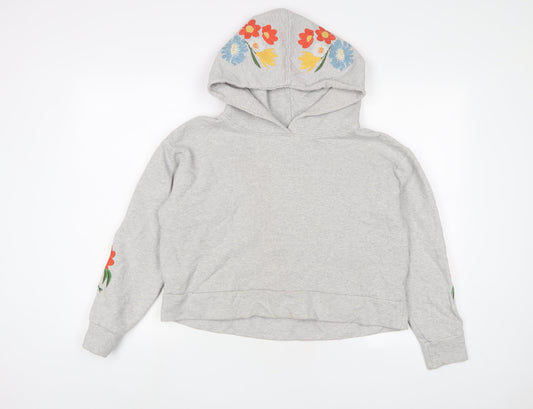 NEXT Womens Grey Floral Cotton Pullover Hoodie Size 8 Pullover - Embroidered