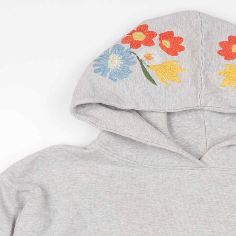 NEXT Womens Grey Floral Cotton Pullover Hoodie Size 8 Pullover - Embroidered