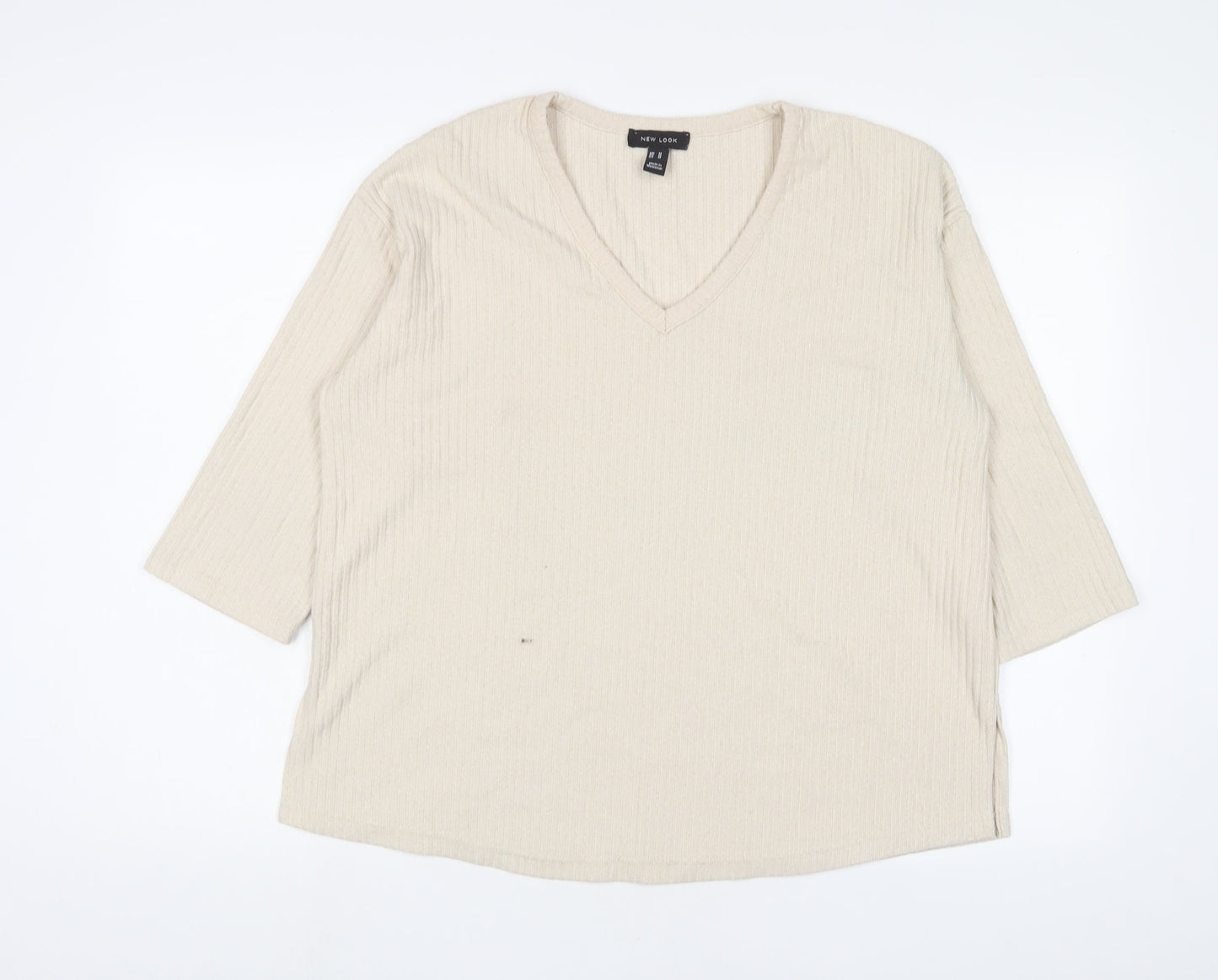 New Look Womens Beige Polyester Basic T-Shirt Size M V-Neck