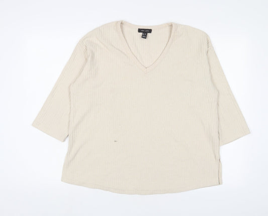 New Look Womens Beige Polyester Basic T-Shirt Size M V-Neck