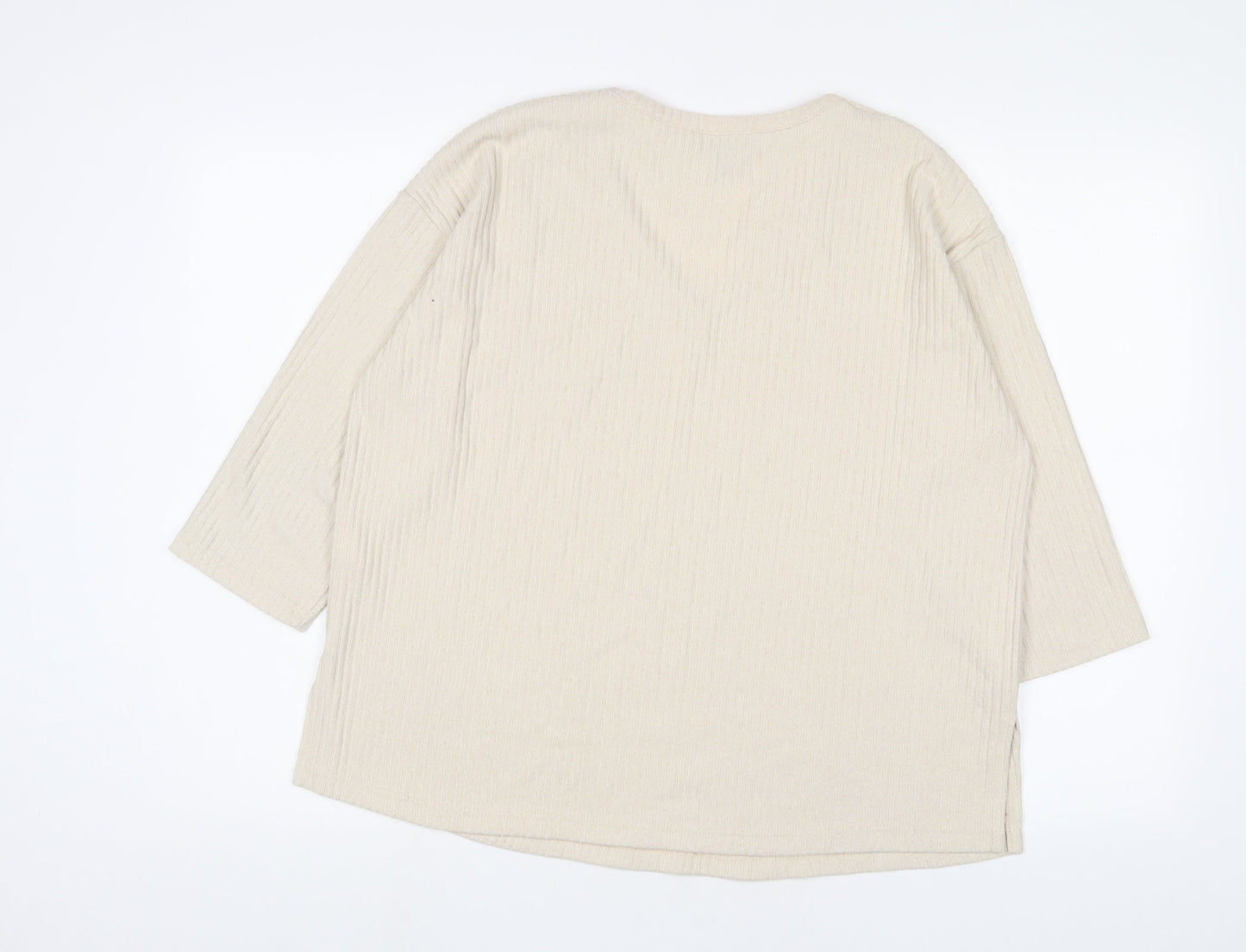 New Look Womens Beige Polyester Basic T-Shirt Size M V-Neck
