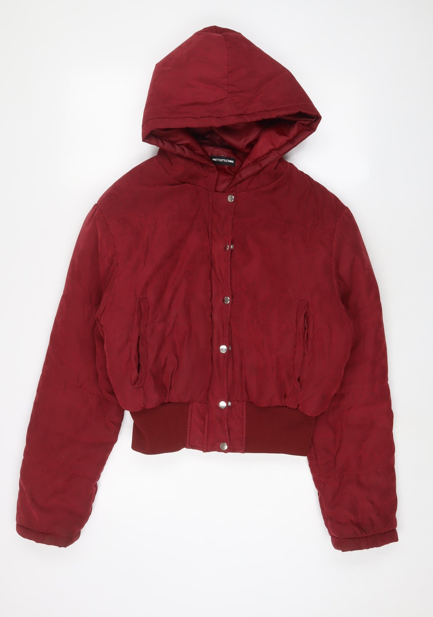 PRETTYLITTLETHING Womens Red Quilted Coat Size 14 Zip