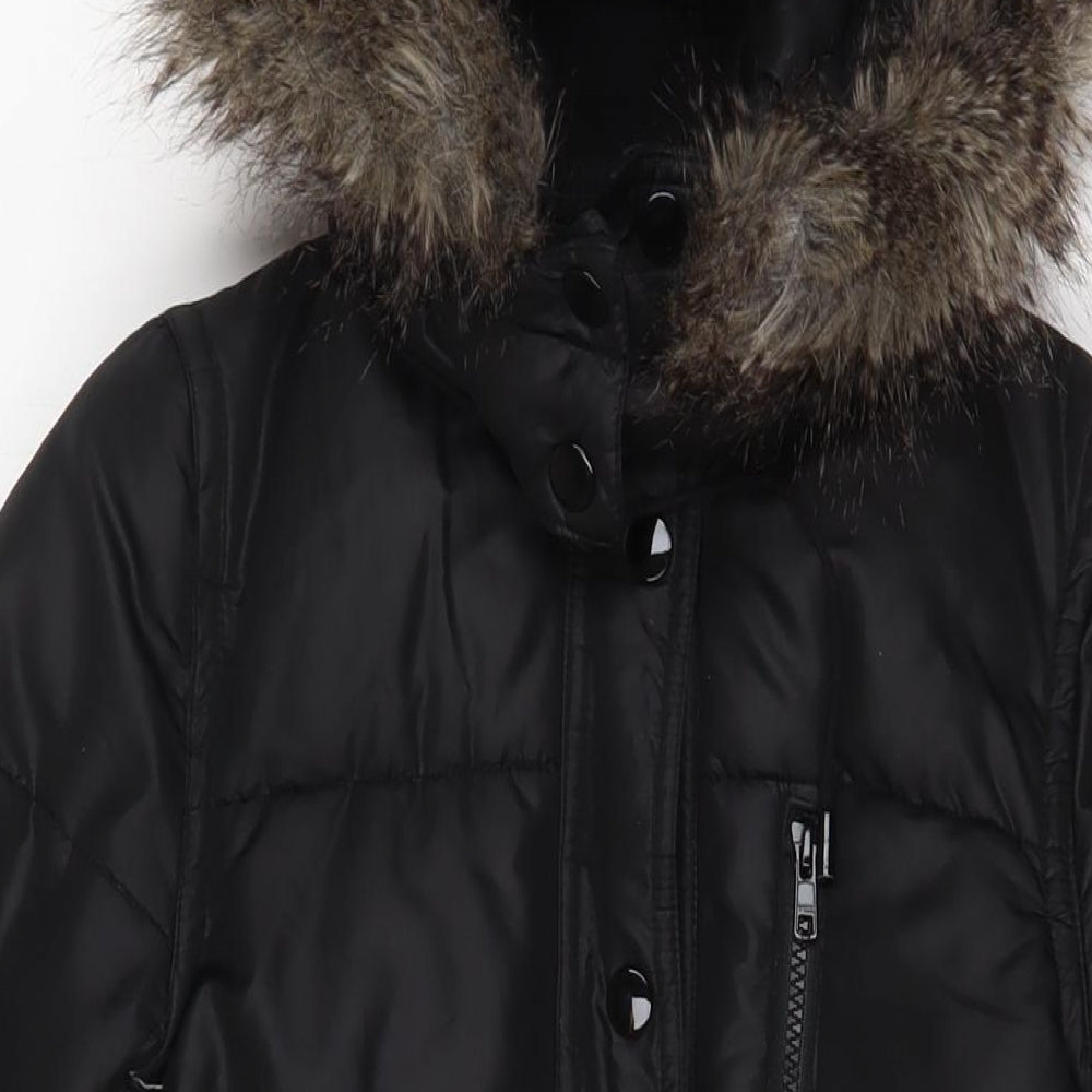 H&M Womens Black Parka Coat Size 6 Zip