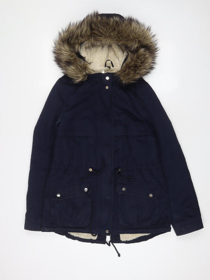 H&M Womens Blue Parka Coat Size 8 Zip