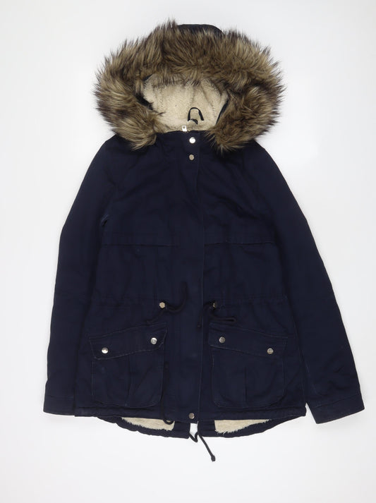 H&M Womens Blue Parka Coat Size 8 Zip