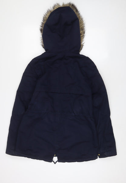 H&M Womens Blue Parka Coat Size 8 Zip