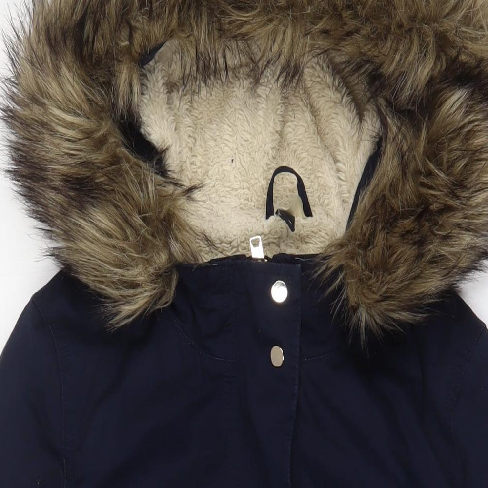 H&M Womens Blue Parka Coat Size 8 Zip