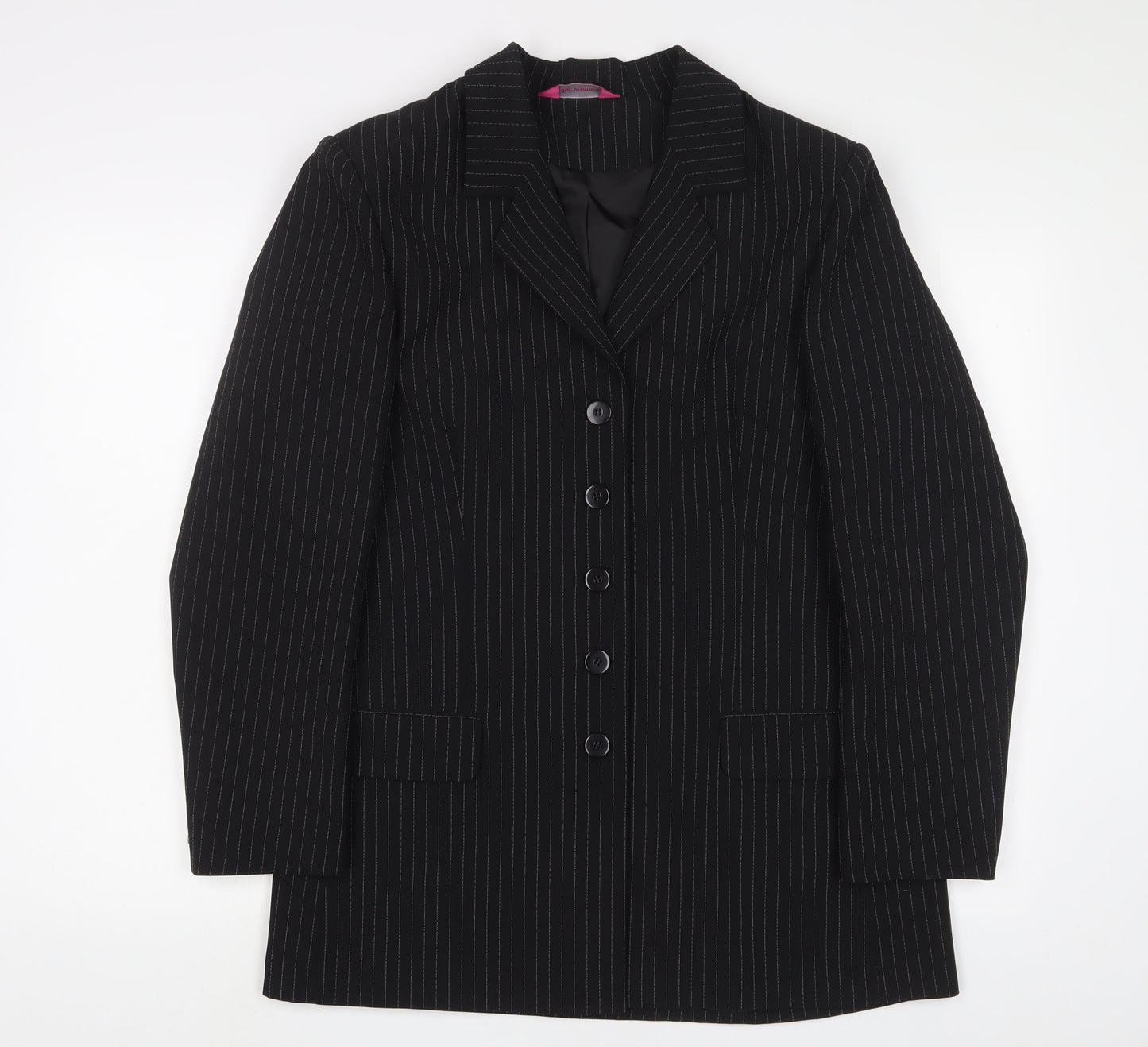 For Women Womens Black Striped Jacket Blazer Size 14 Button