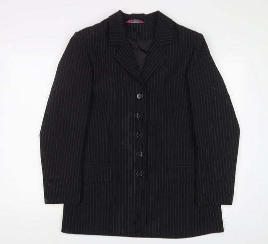 For Women Womens Black Striped Jacket Blazer Size 14 Button