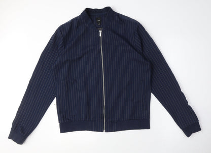 River Island Women Blue Striped Bomber Jacket Size S