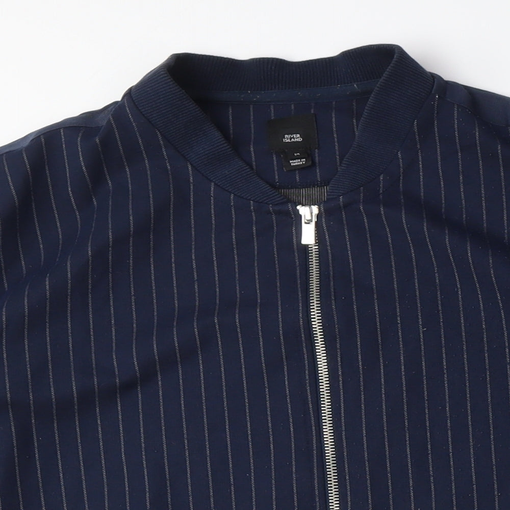 River Island Women Blue Striped Bomber Jacket Size S