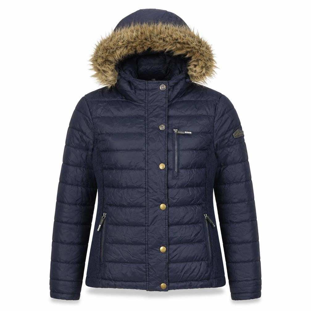 Women's Blue Puffer Jacket with Fur Hood - Medium