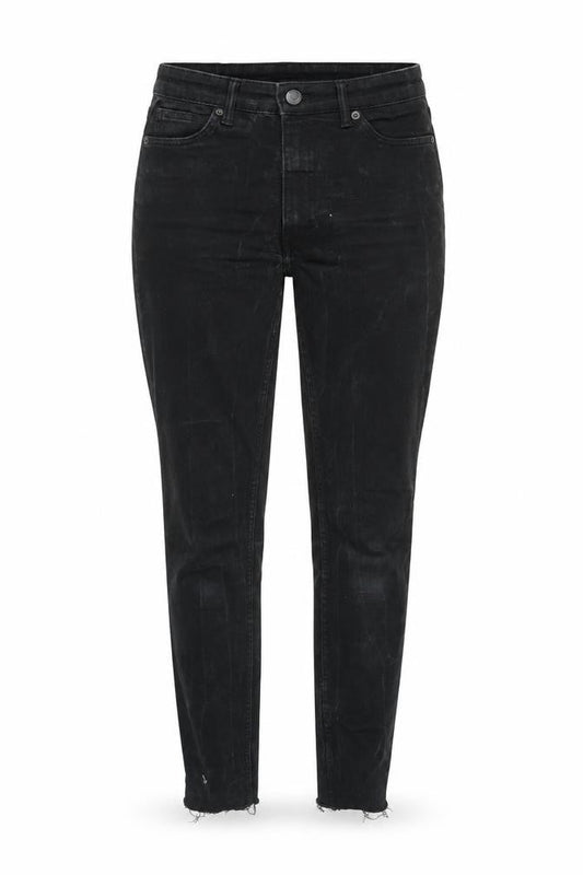 Monki Womens Black Cotton Blend Tapered Jeans Size 26 in L29 in Regular Zip - Raw Hem