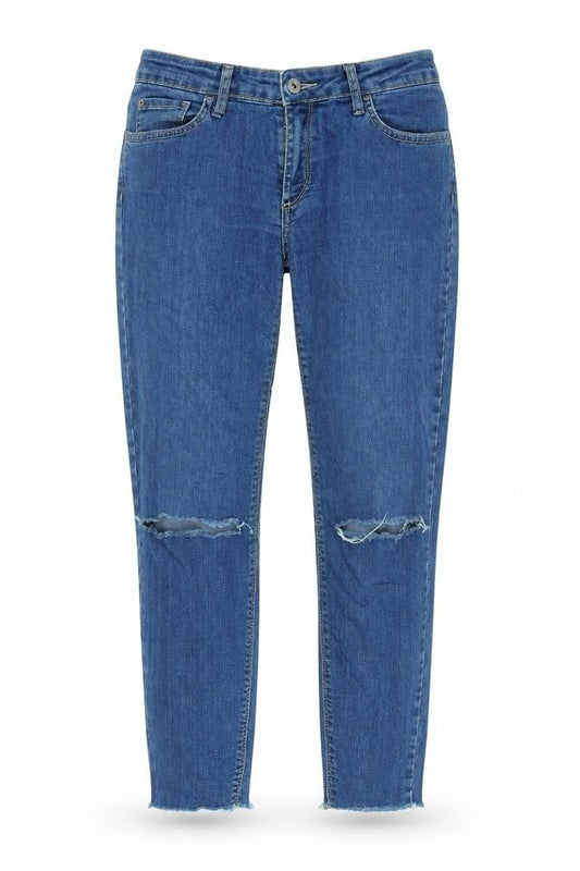 Tiffosi Womens Blue Cotton Blend Tapered Jeans Size 26 in L26 in Regular Zip - Distressed- Raw hem.