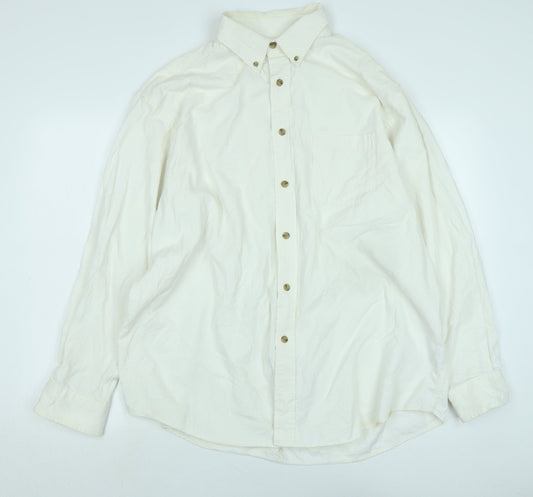 Roundtree & Yorke Mens Ivory Cotton Blend Button-Up Size XL Collared Button