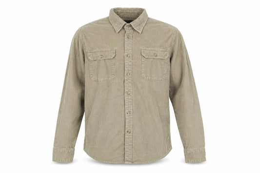 Lands End Mens Beige Cotton Blend Button-Up Size M Collared Button