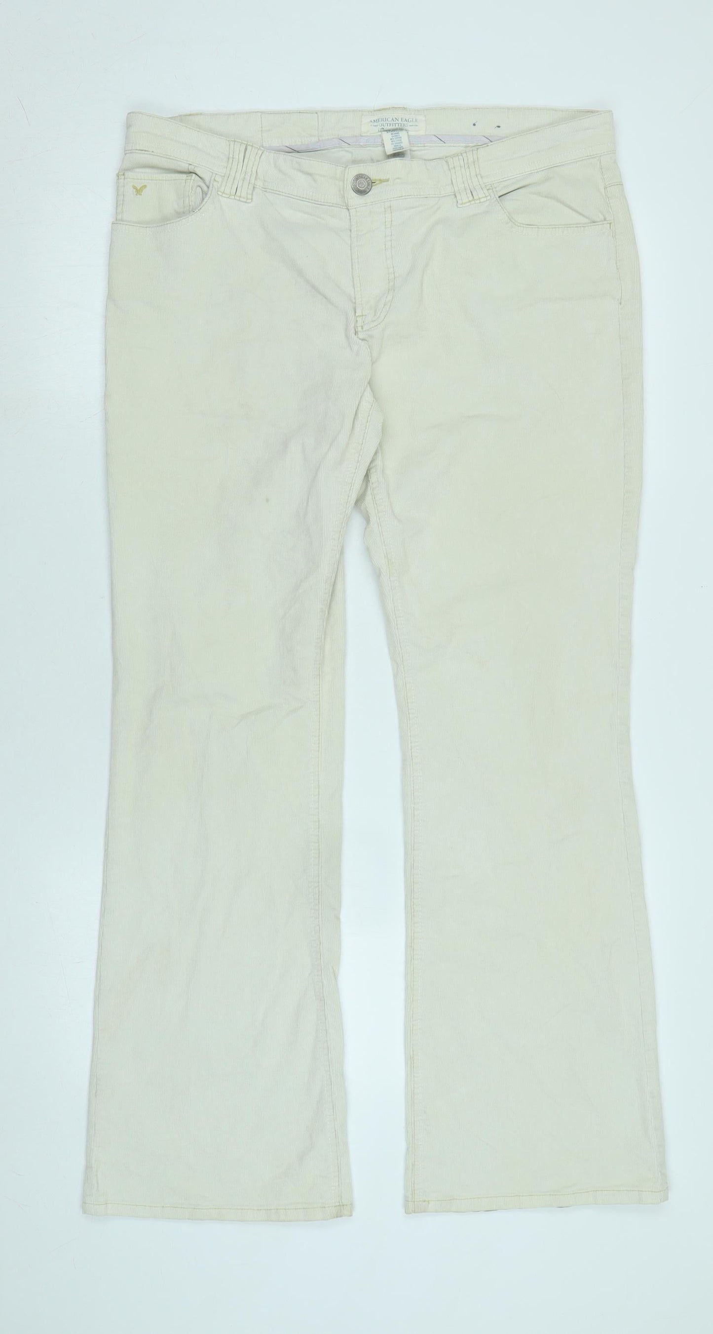 American Eagle Womens Ivory Cotton Blend Trousers Size 14 L31 in Regular Zip