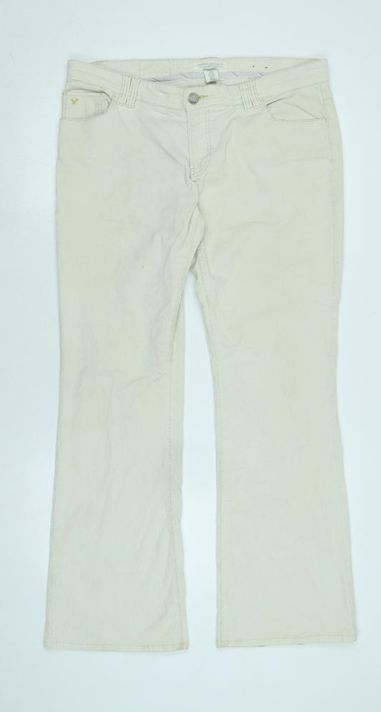 American Eagle Womens Ivory Cotton Blend Trousers Size 14 L31 in Regular Zip