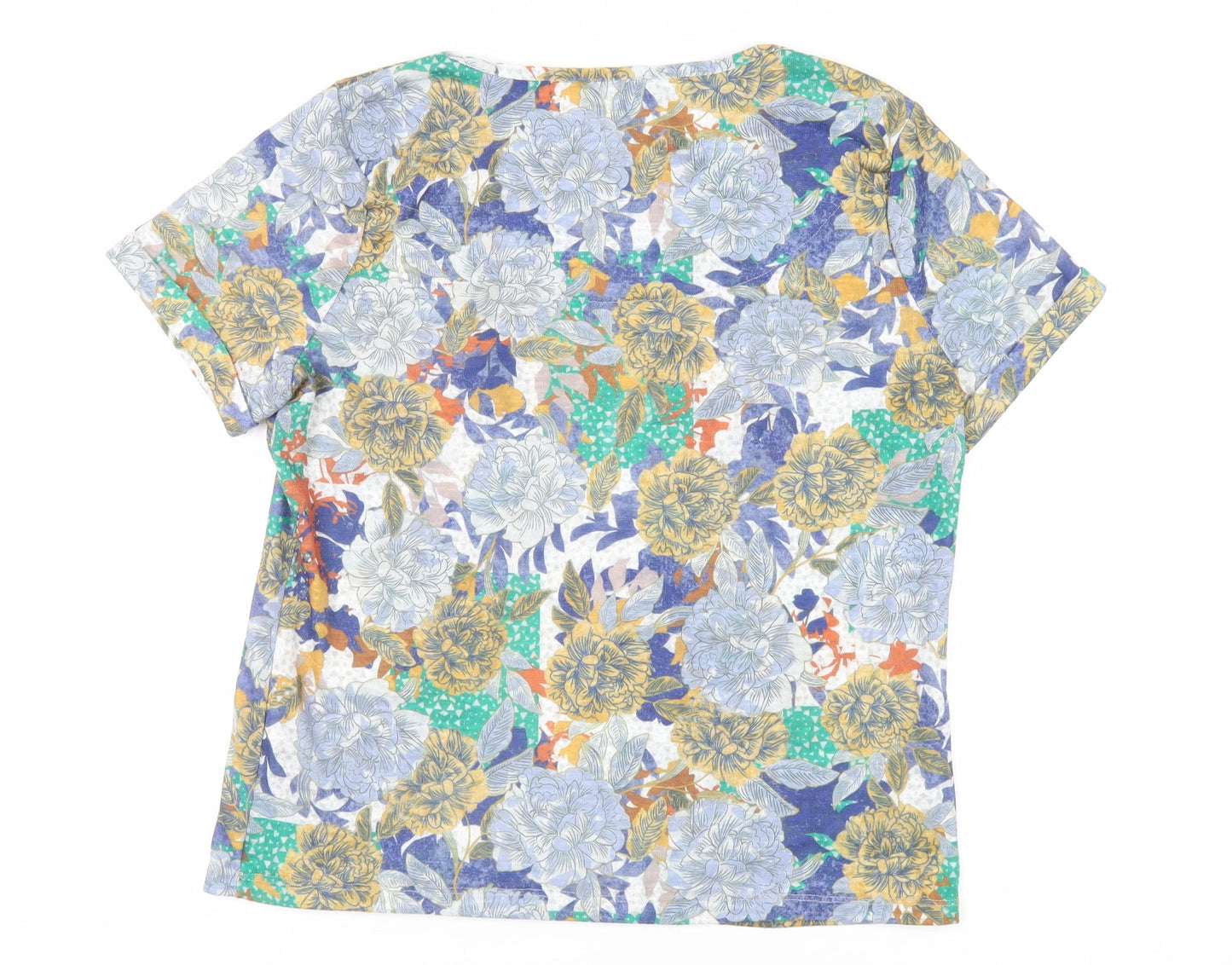 Per Una Womens Multicoloured Floral Polyester Basic T-Shirt Size 14 Round Neck
