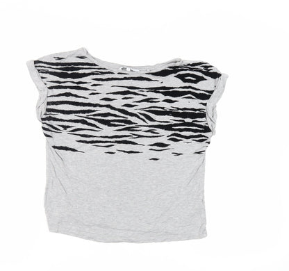 Next Womens Grey Animal Print Viscose Basic T-Shirt Size 10 Boat Neck