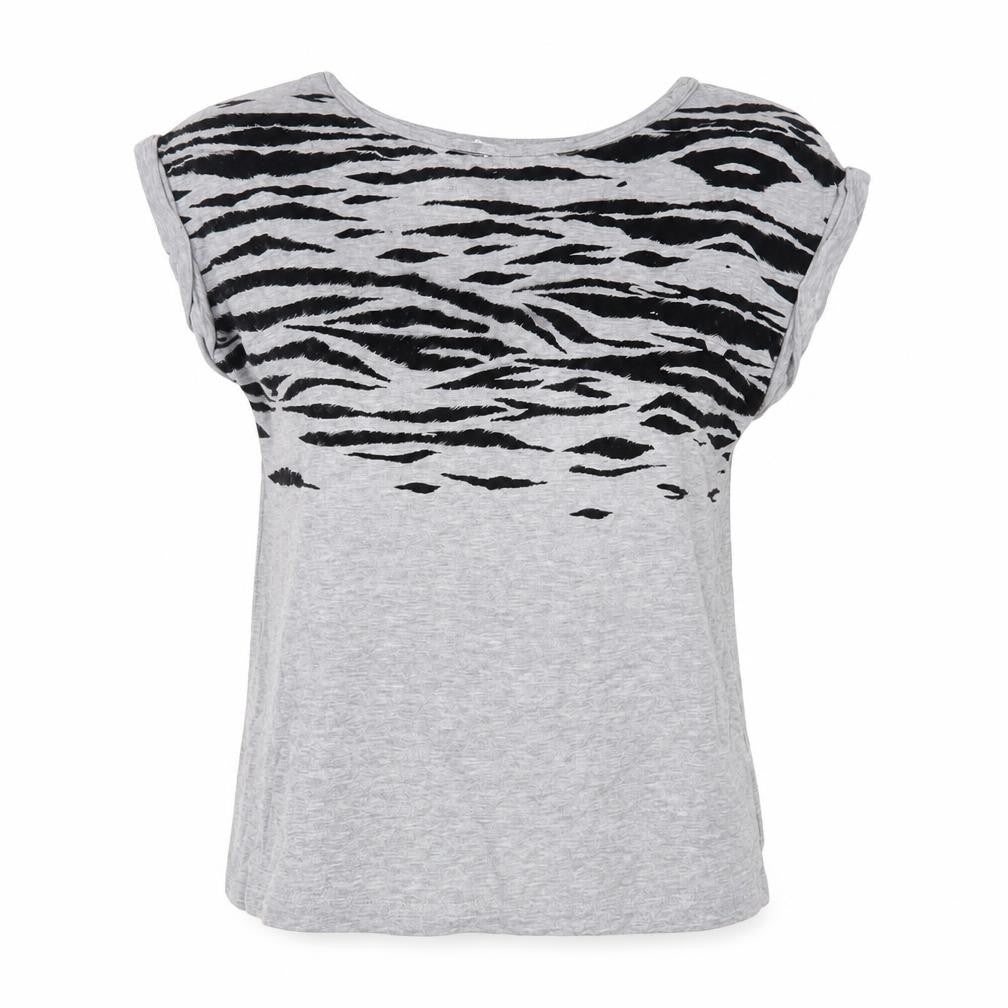 NEXT Womens Grey Animal Print Viscose Basic T-Shirt Size 10 Boat Neck
