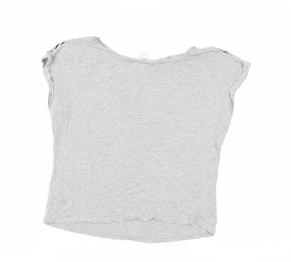 Next Womens Grey Animal Print Viscose Basic T-Shirt Size 10 Boat Neck