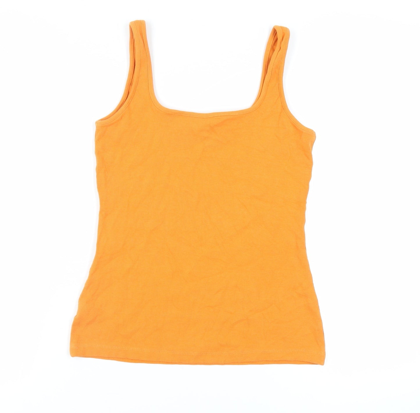 NEXT Womens Orange Cotton Basic Tank Size 12 Scoop Neck - Ribbed